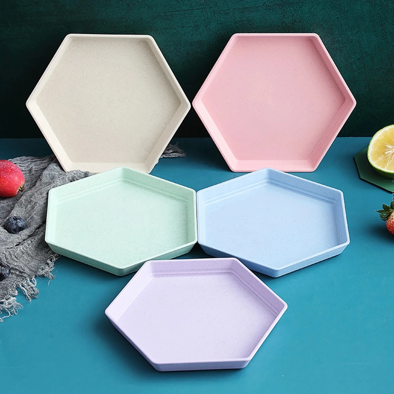 Hexagon Party Dessert Snacks Melon Seeds Wheat Straw Thicken Tray Fruit Plate Dishes Lunch Box