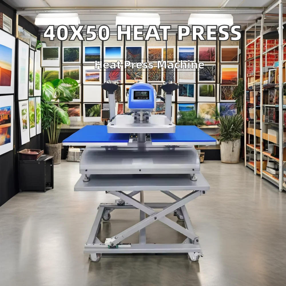 40x50 New Electric Heat Press Machine for T-Shirts Automat with Laser Alignment Platen Sublimated Hot Press 220V Plate Usage