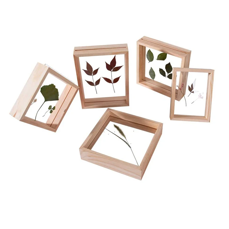 Wooden Photo Frame Double Sided Acrylic Glass Picture Frame Dried Leaf Flower Display Table Decoration