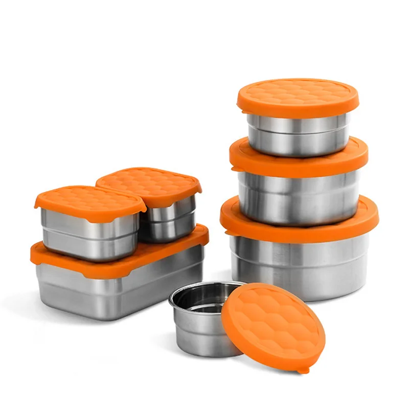 Custom Logo Available Portable Bento Box Food Storage Container Stainless Steel Lunch Box with Silicone Lid for Camping, School