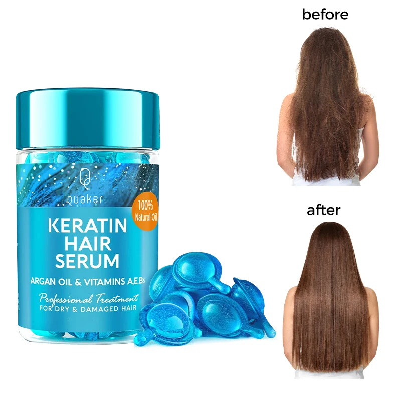Qquaker Wholesale Custom Frizzy Damaged Hair Loss Treatment Serum Vitamin C E Oil Capsules For Hair Smooth Silky