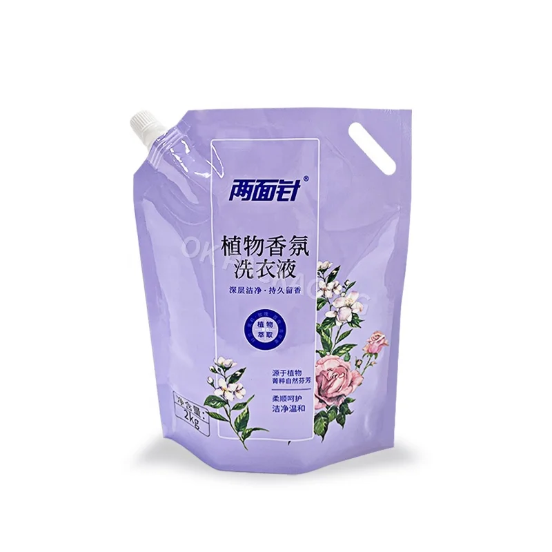 Custom printed laminated 1L 2L 3L 4L 5L laundry liquid packaging bag stand up pouch laundry spout pouch bag