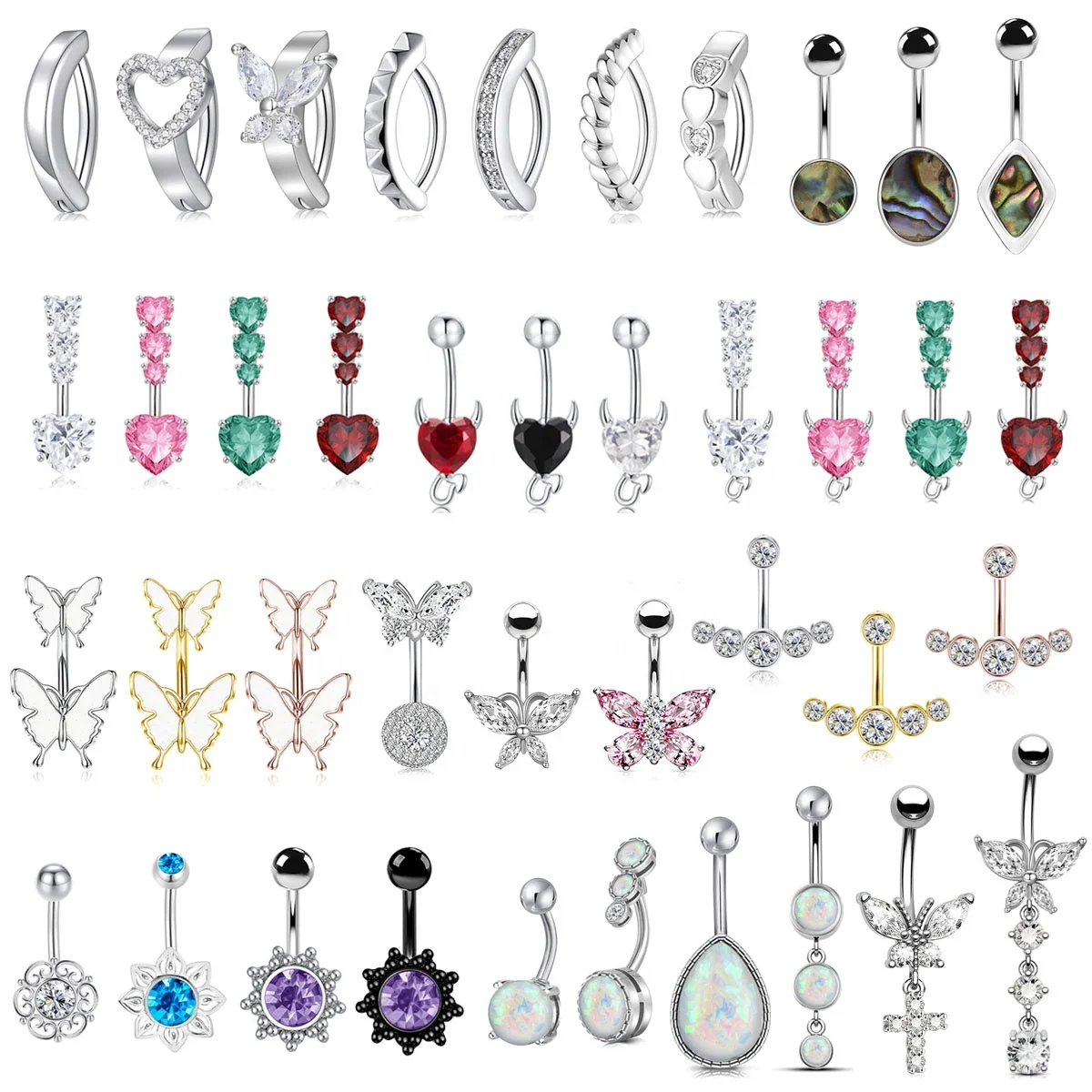 100 Styles Stainless Steel Navel Belly Pierced Jewelry Zircon Belly Button Rings Women Crystal Butterfly Umbilical Rings