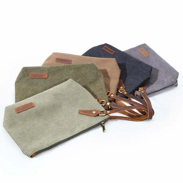 Man Wholesale Waxed Canvas Travel Make UP Pouches Toiletry Bag With Zipper