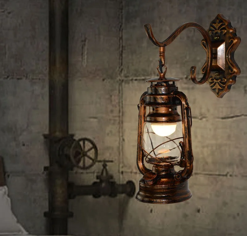 Vintage LED Wall Lamp Retro Kerosene Wall Light Barn Lantern