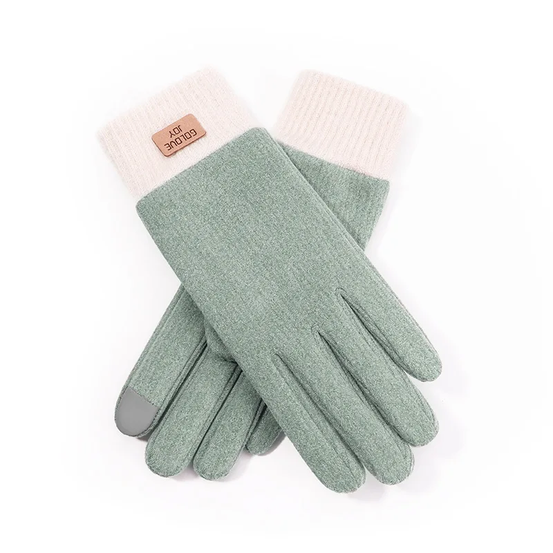 Winter new knitted touch screen mittenss women with fleece and thick outdoor windproof warm cationic self-heating finger cover