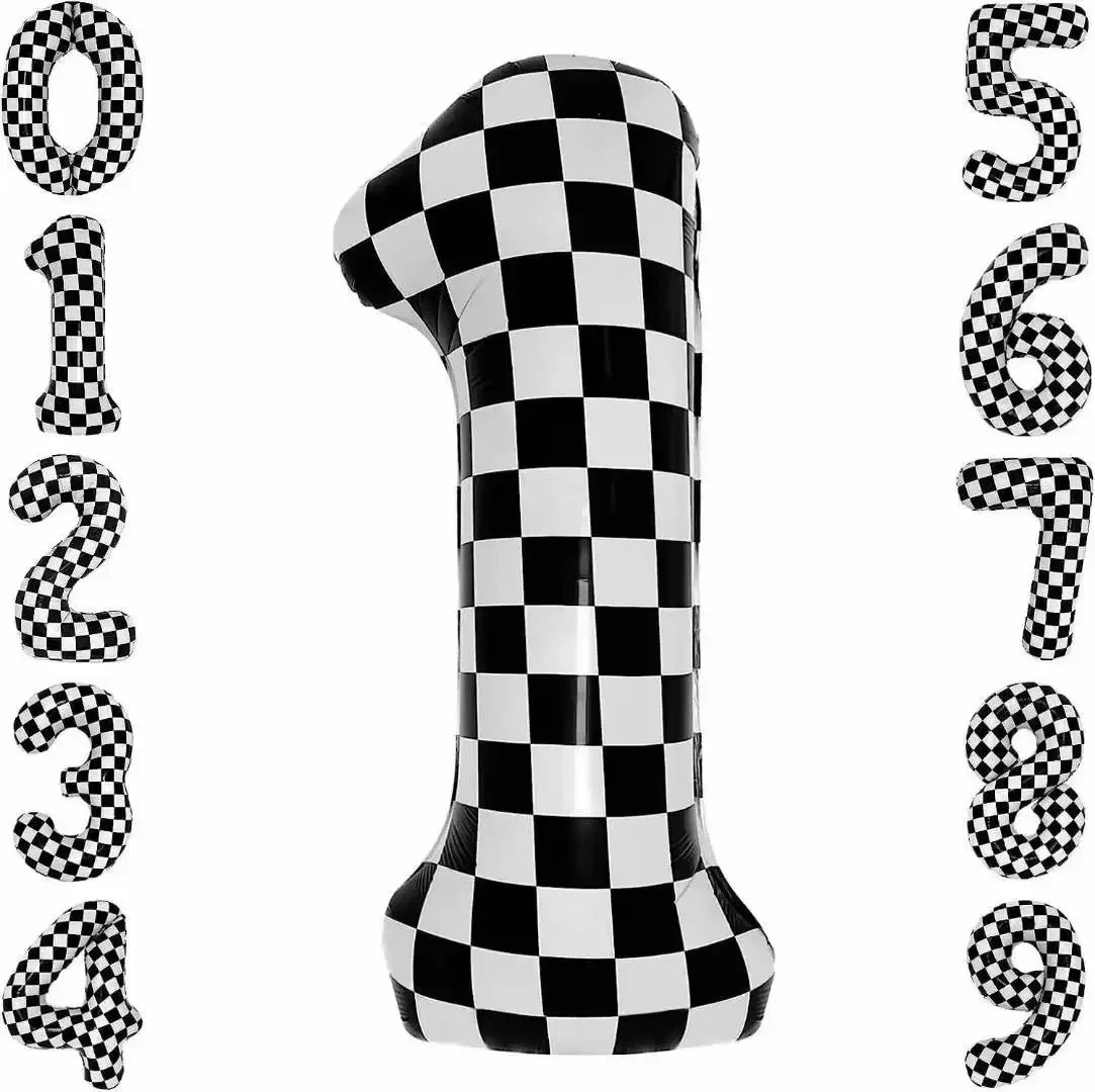 40 Inch Checkered Balloon Large Black And White Number Balloon For Car Birthday Party Supplies Number Checkered Balloon