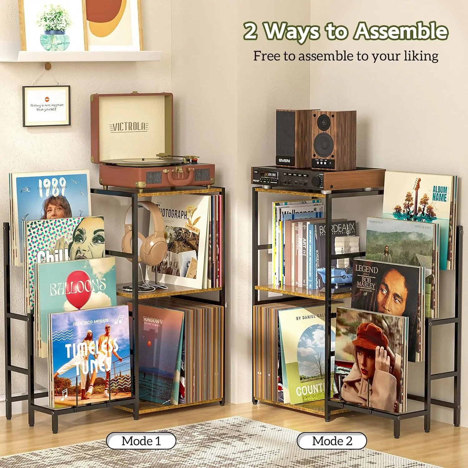 Living Room Turntable Stand 4 Tier Vinyl Record Storage Albums End Table Records Vinyl Record Player Stand