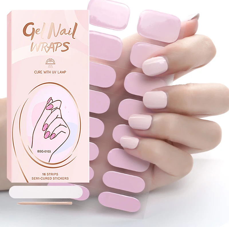 Long Lasting Wholesale Price Custom Logo Nail Wraps Solid Color Semi Cured Gel Nail Stickers With The UV Light