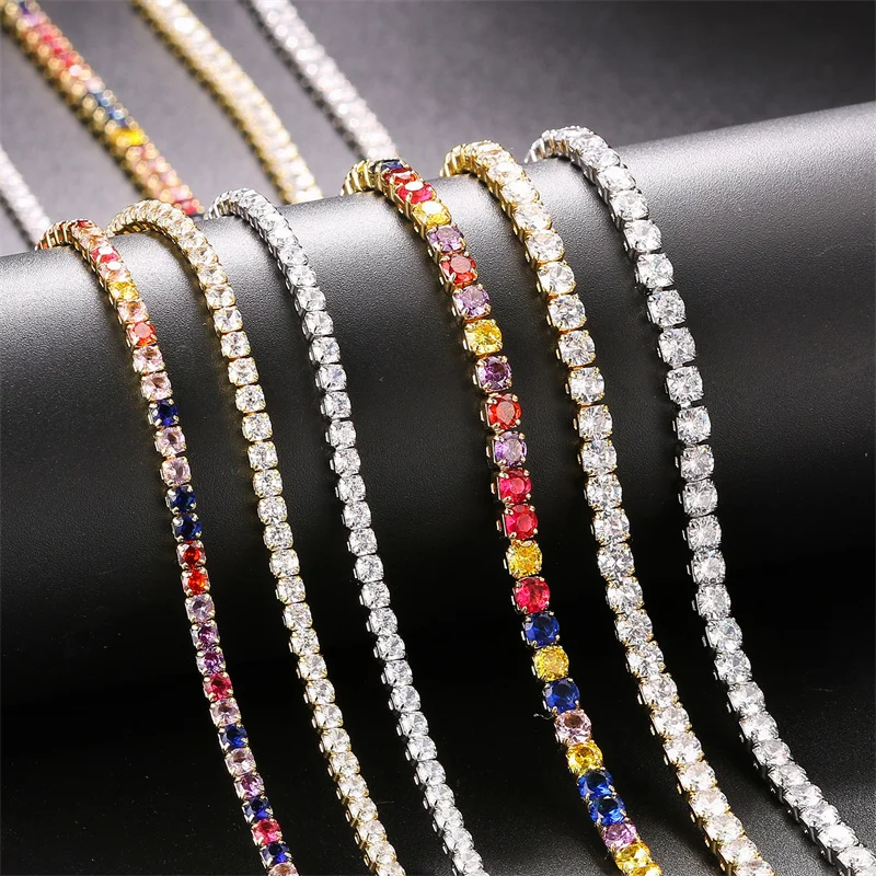High quality 4mm Tennis Bracelet Gold Silver Color Cubic Zirconia Jewelry Iced Out Chain Crystal Diamond Bracelet for Women