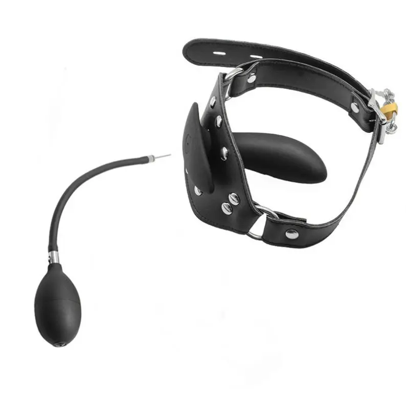 Inflatable Adjustable Ball Mouth Gag with Lock for Oral Bondage Bullet Dildo Mouth Gag SM Restraint Sex Slave Adult Game Couple