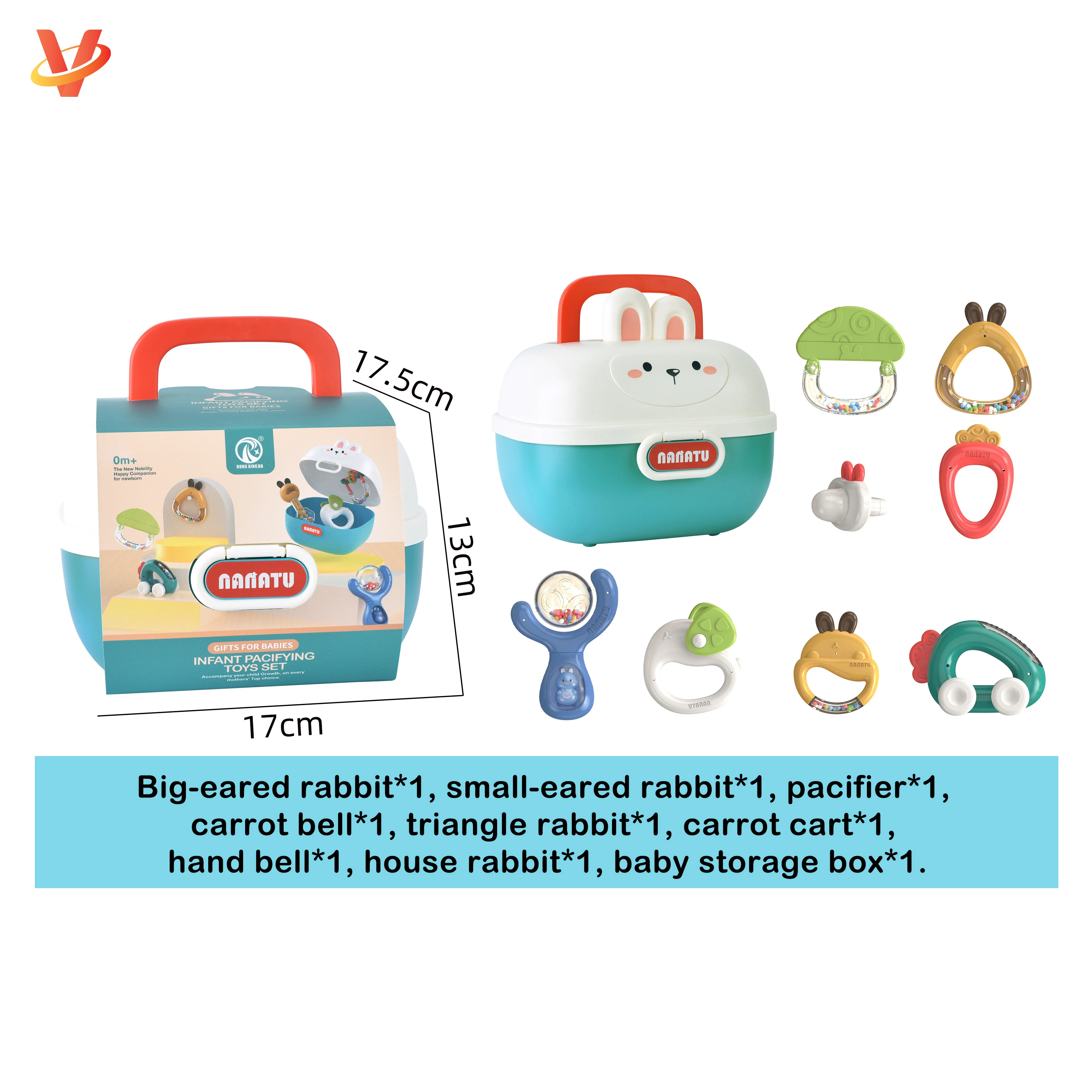 Hot selling new born gift storage box infant teething rattle toy newborn 12 10 6 months rattle set baby toys