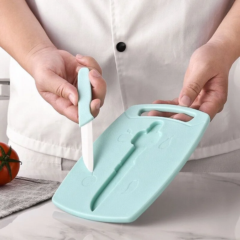 Square Shape Plastic Kitchen Cutting Board, Chopping Boards with Ceramic Knife