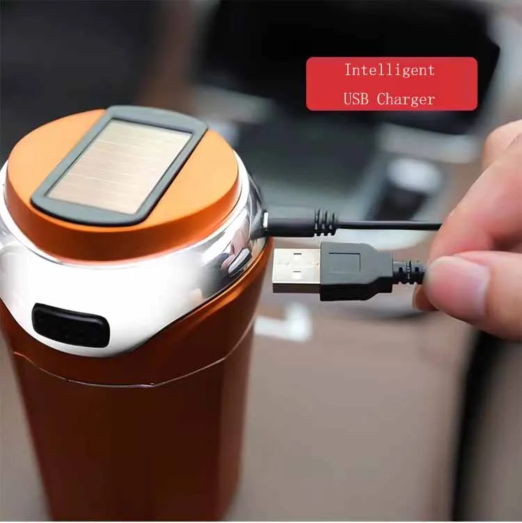 Wholesale Cigarette Smokeless Cendrier de voiture USB charger Metal Cigar LED Light Stainless Smart Car Ashtray