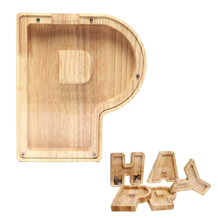 New Design 26 Letters Decoration Wooden Piggy Bank For Kids Money Boxes Custom With Transparent Lid