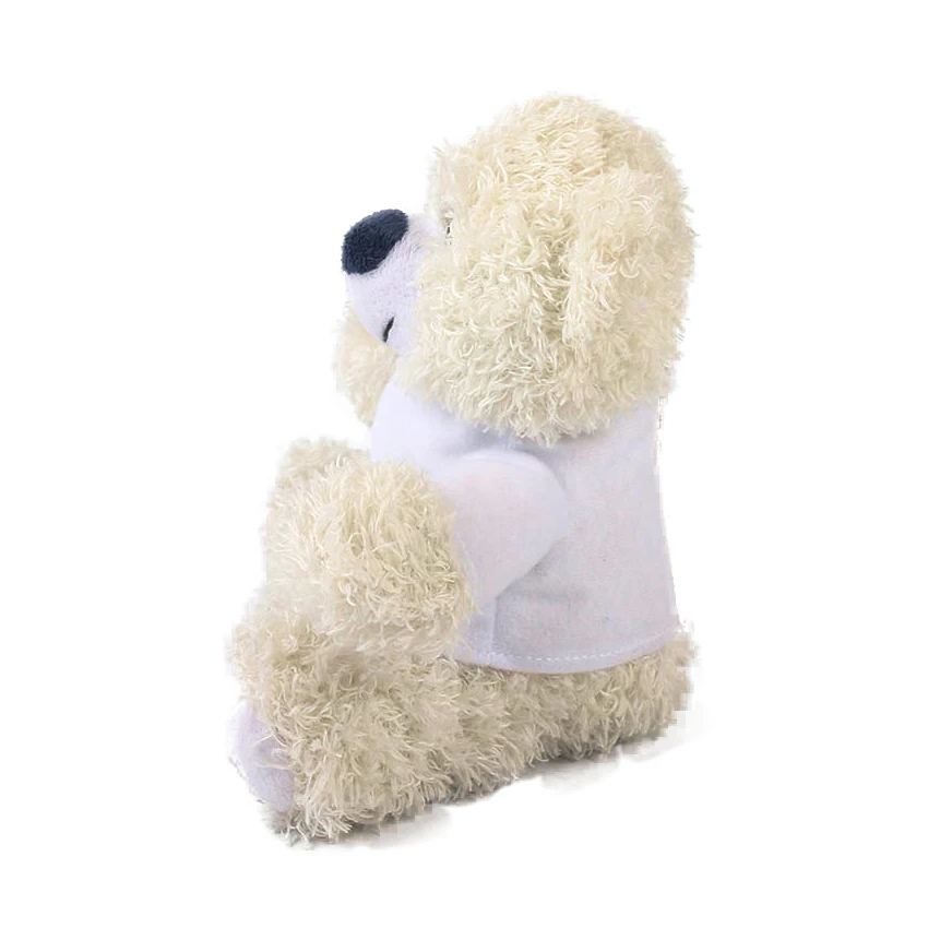 Small cute white teddy bear plush toy with white T-shirt