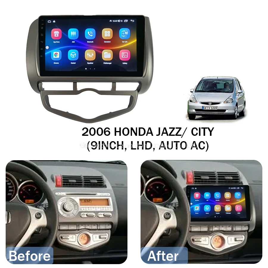 Сенсорный экран 9 дюймов HD для 2006 Honda Jazz City Auto AC LHD Android 11 0 GPS навигация радио Carplay поддержка DAB + TPMS