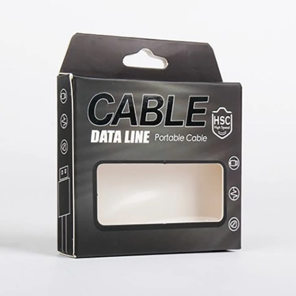 custom electronic products window package  packaging box with clear window and hanging hole fsc paper boxes