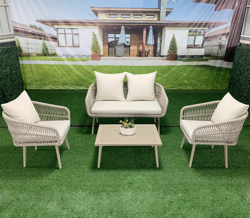 4 Pieces  Residential Use KD Modern Garden Furniture Aluminum Rope Weaving Outdoor Sofa Set Outdoor Furniture