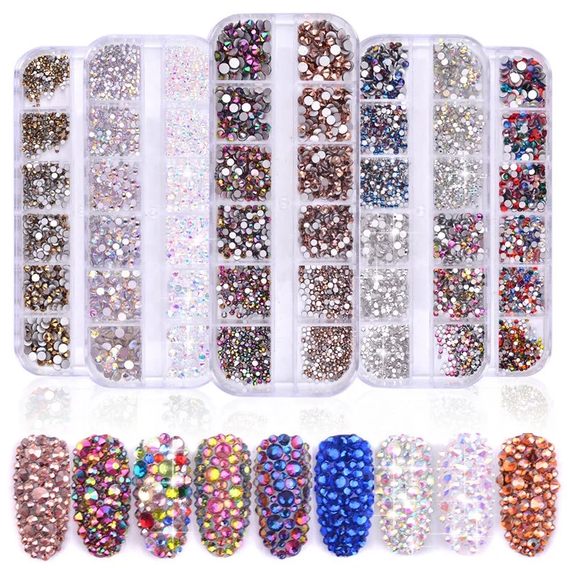 
9 designs 12 Column Mixed Pack Flat back 3d Crystal Nail Art Rhinestone For Nails 