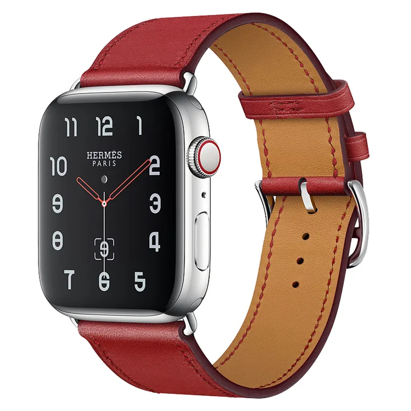 Adepoy A-L008 Leather Watch Strap For Apple Watch Series 7 Band 41 45mm iwatch 7 Strap Breathable Genuine Leather Watchband
