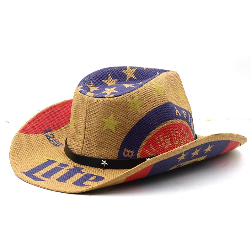 Classic American Flag PanamaJazz Straw Hat for Men Women New Outdoor Western Cowboy Hat for Casual Sports Travel for Adults