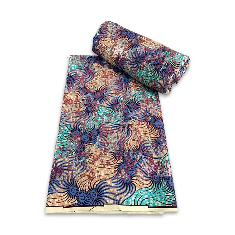 African customer Sequins Embroidery Shine Style Wax Printed Design Fabric