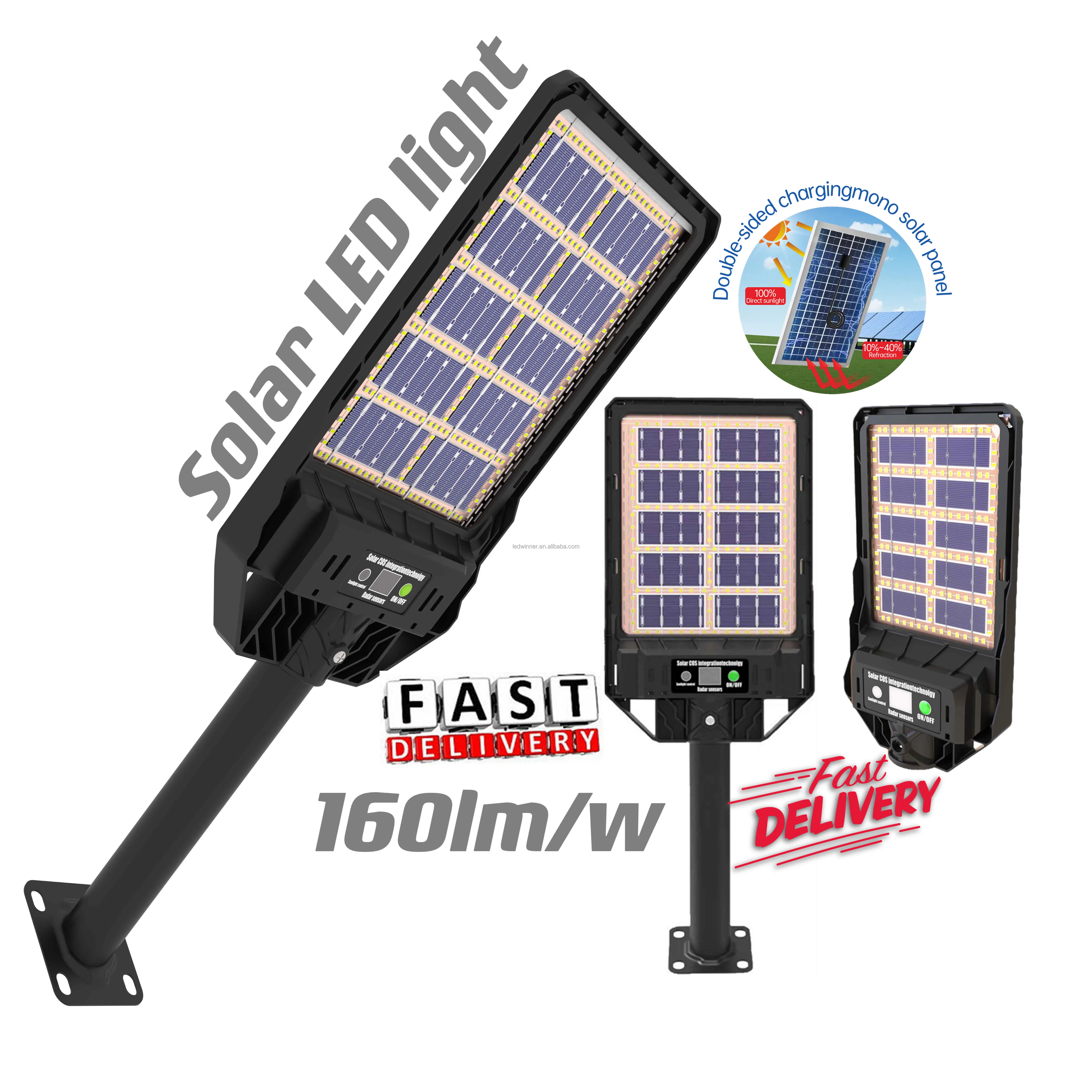 solar street light 300w with pole Outdoor All In One monocrystalline silicon solar light remote control and radar sensor