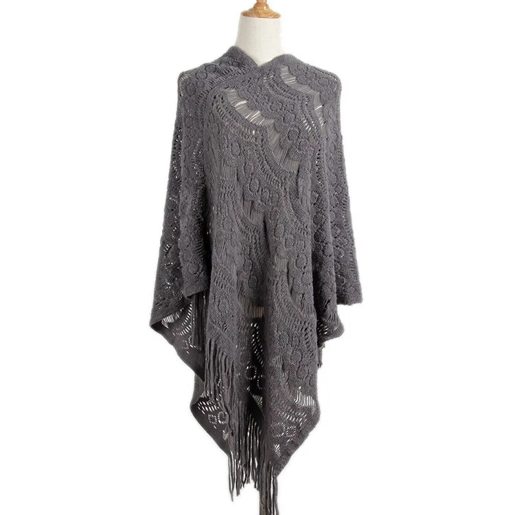 2021 New fashion Crocheted  hollowed out Cape Oversized Sweater Female Knitwear Winter Clothing Irregular Poncho Women capes