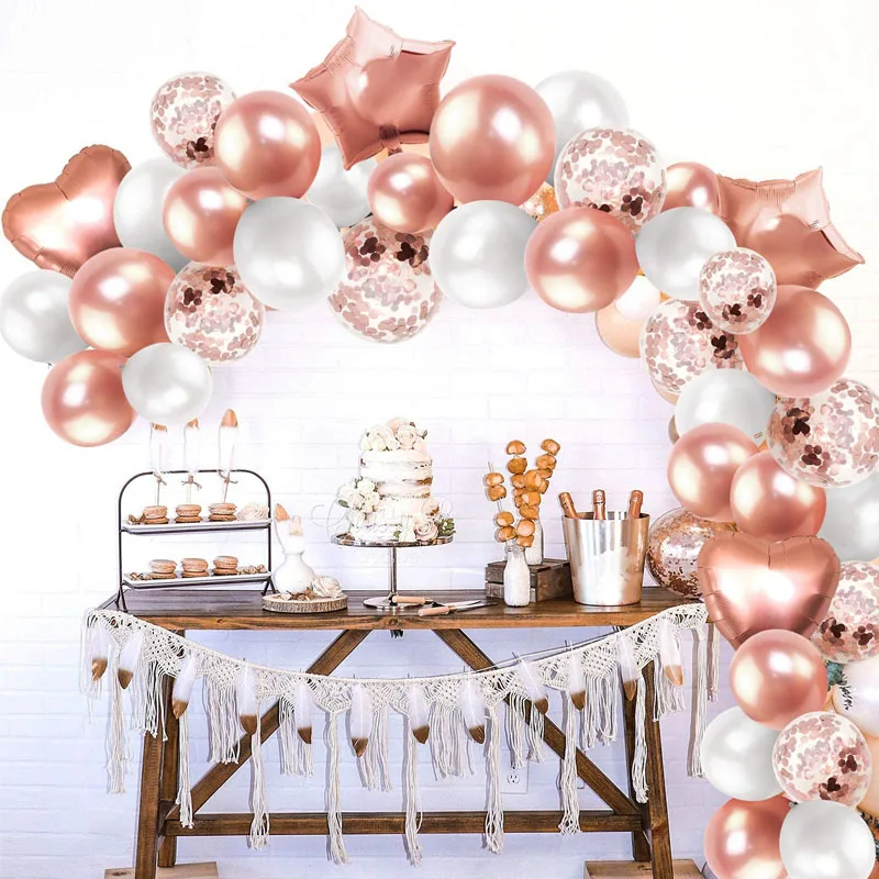 Kiaye Fashion Pink Gold White Latex Confetti Balloon Arch Balloon Garland  Kit Baby Birthday Party Decoration Supplies