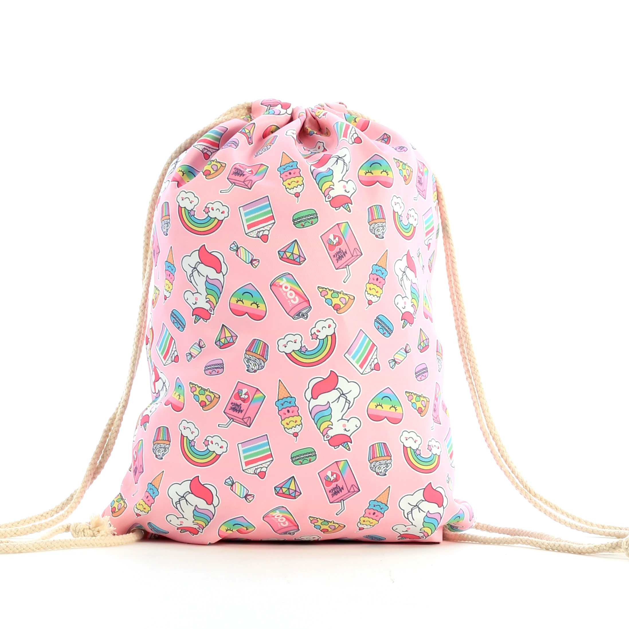 Customizable Cartoon pattern  knapsack Stripe Drawstring Bag