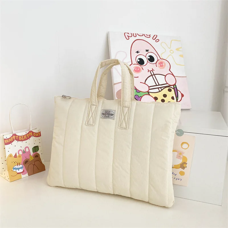 Custom Quilted Nylon Laptop Briefcase Puffy Cotton Laptop Protector Zipper Closure Shockproof Laptop Tote Bag with Handle