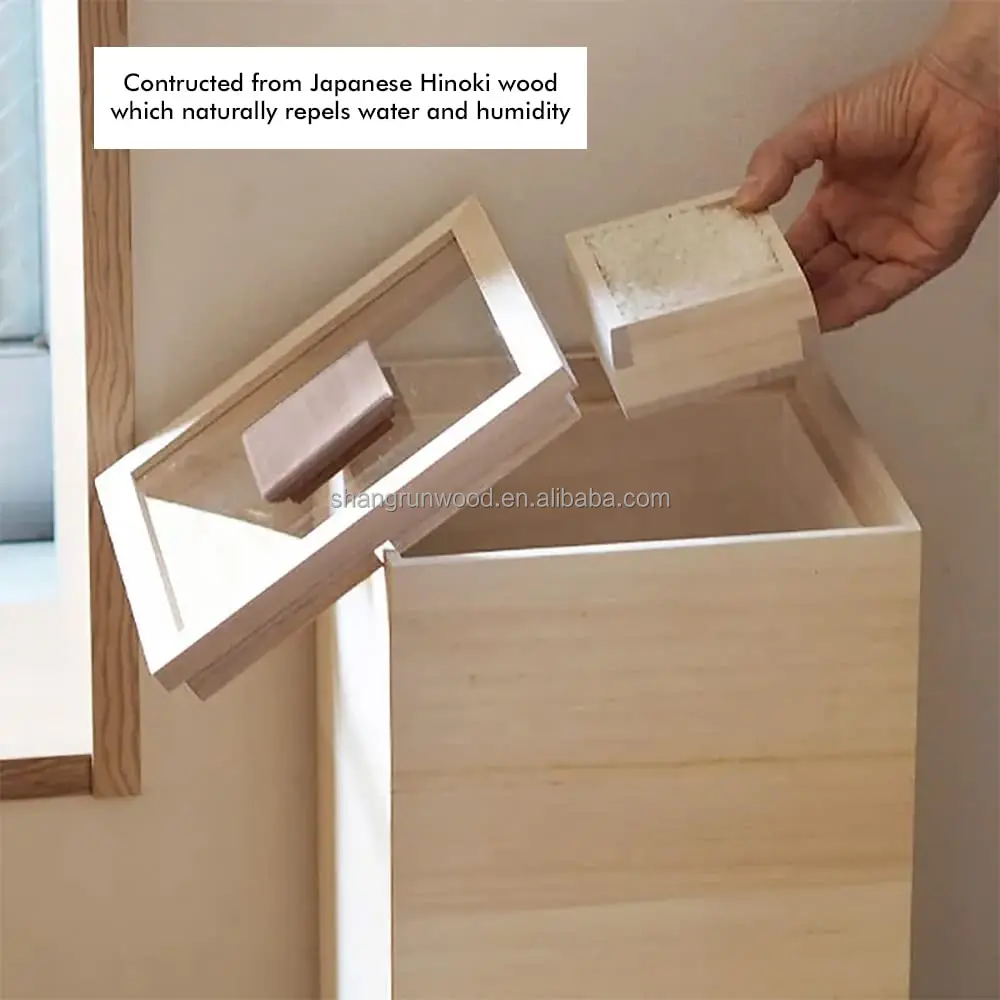 Wood Cube Box Laser Cut Large Size Wooden Rice Box Wooden Rice Storage Container With Lid And Measuring Cup
