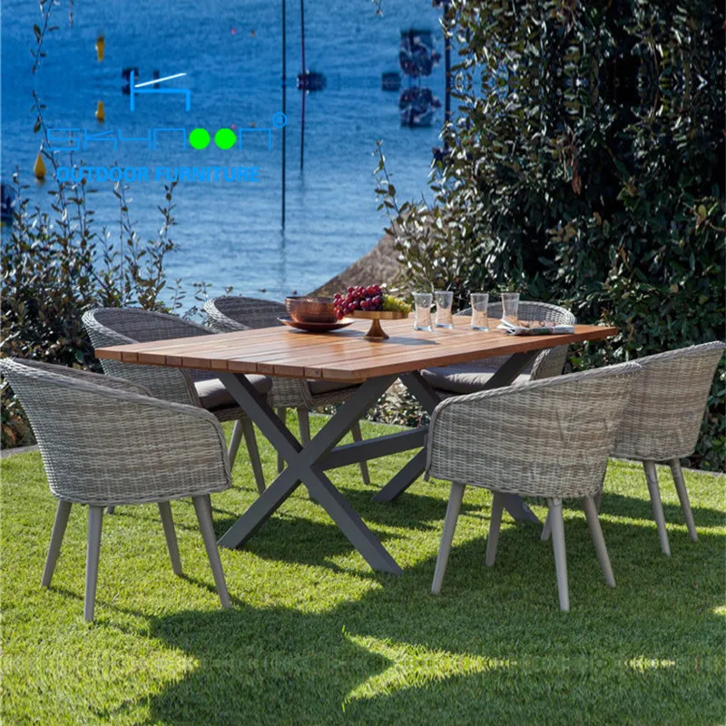 Современный ротанг ресторан открытый обеденный стол и стул Китайский завод открытый обеденный стол и стул (21099)