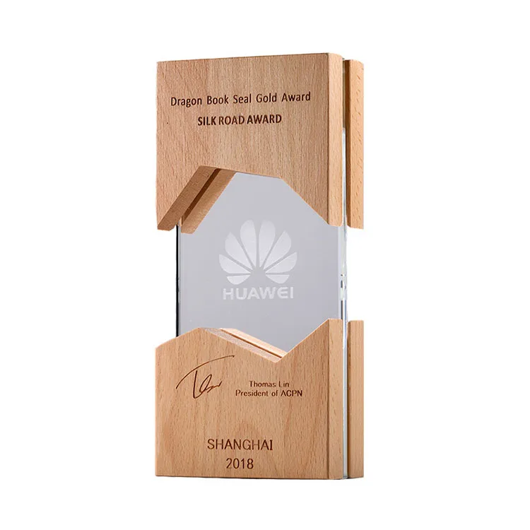 Custom Made  Wood And Transparent Glass Award Trophy