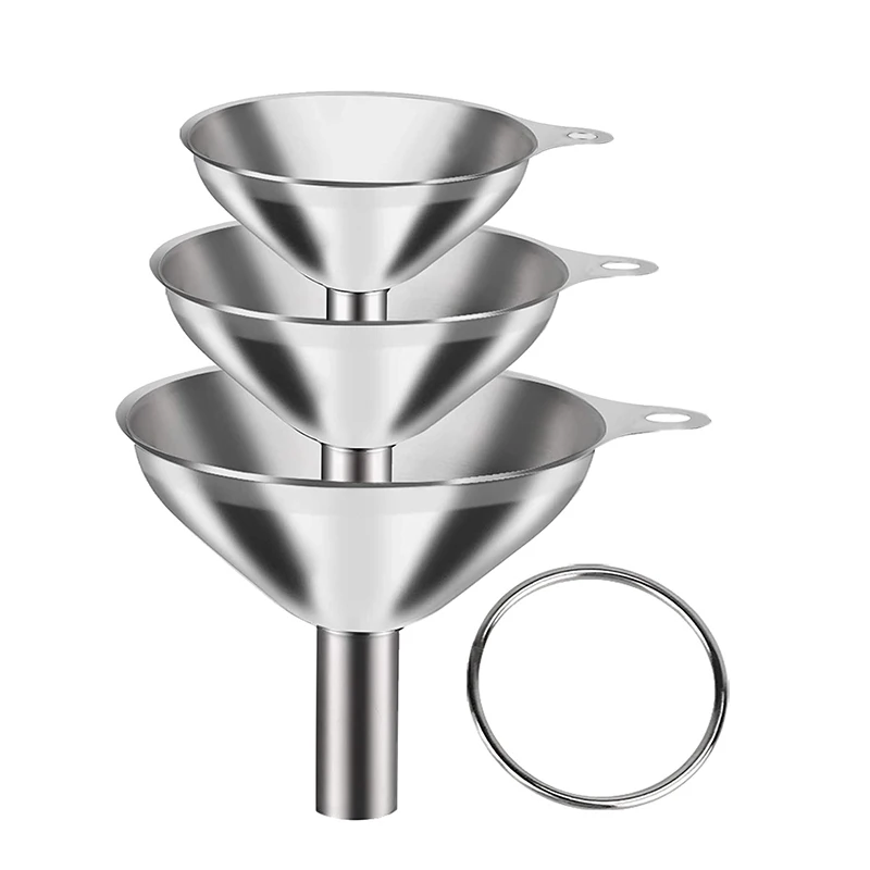 Kitchen 3 Pcs Household Dust Proof Oil Powder Stainless Steel Mini Funnel Batter Dispenser