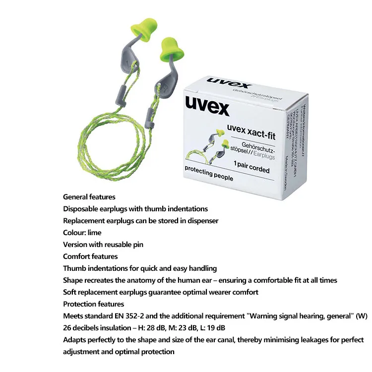 Uvex xact-fit 2124001 Quiet Noise Reduction Industrial Sound Proof Earplugs Construction Protective Ear Hearing Protection