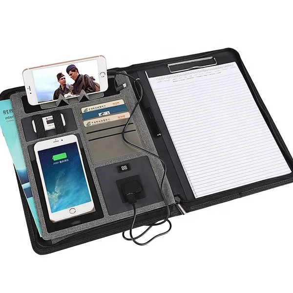 
New coming A4 portfolio with power bank and wireless charger 