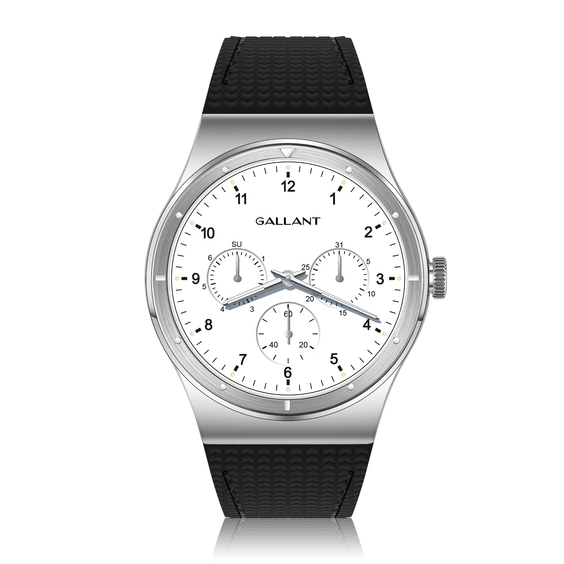 Gallant brand wholesale watches steel case white dial rubber watch strap quartz wrist sport watch