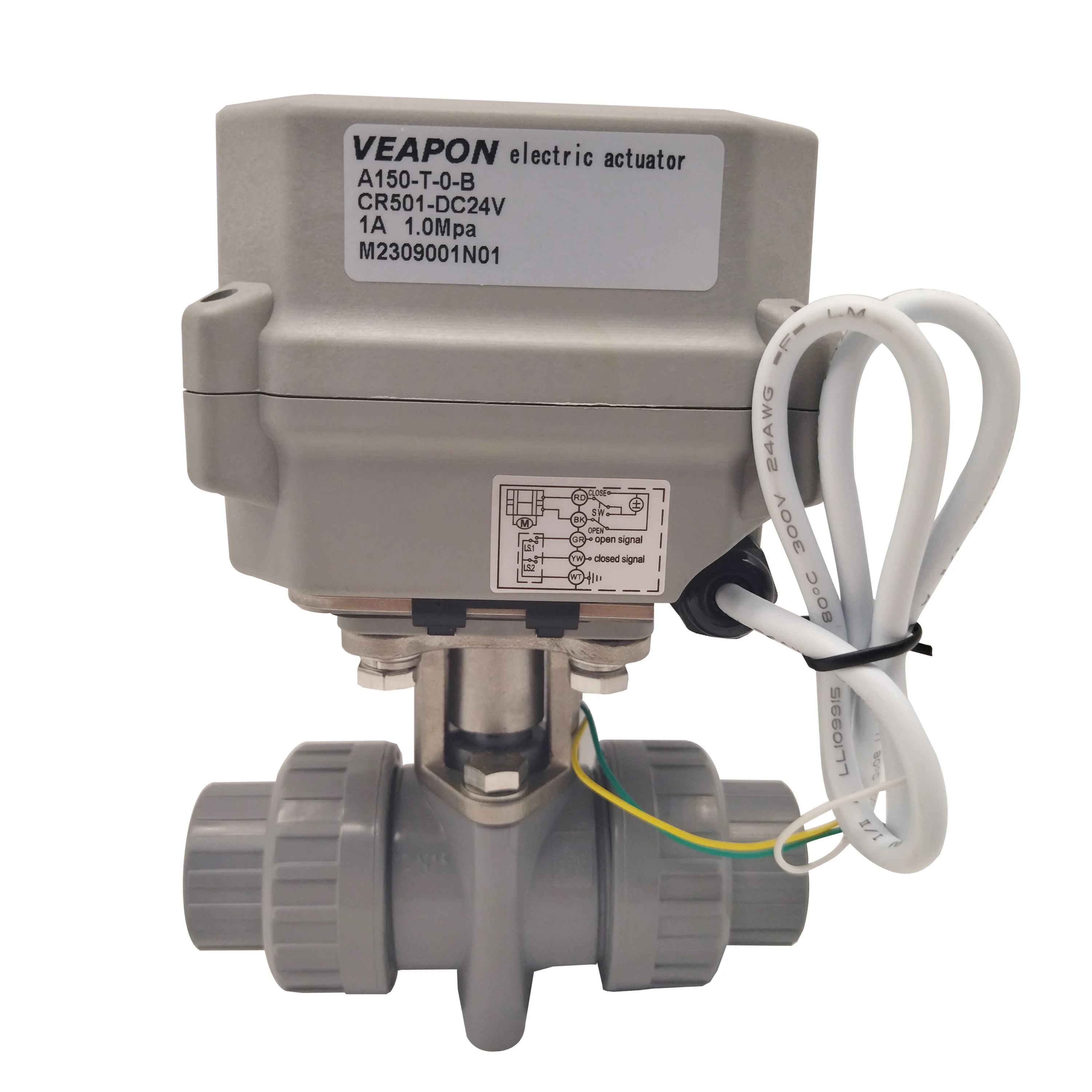 2 way pvc 24v dc electric motor operated proportional control water double union actuator ball valve