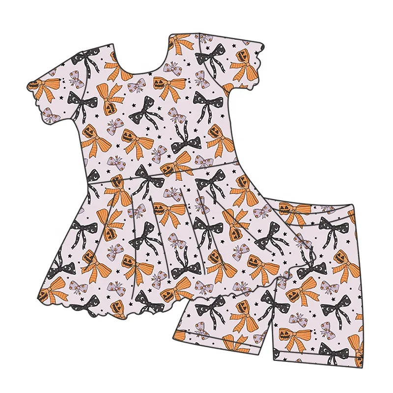 Beautiful girl summer bamboo fiber suit customized cartoon pattern short skirt pants two piece set for girl baby