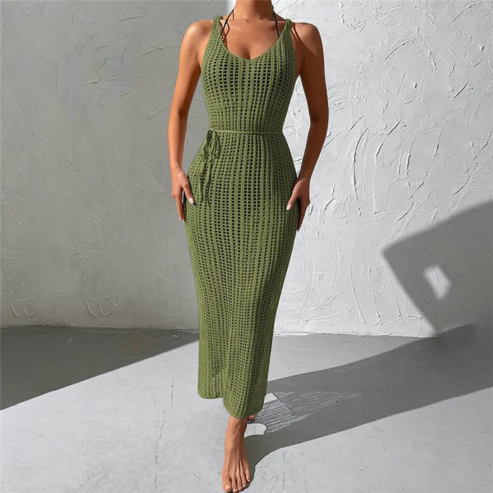 Fashion openwork backless knit skirt holiday sexy dress beach blouse bikini coat swimsuit for women