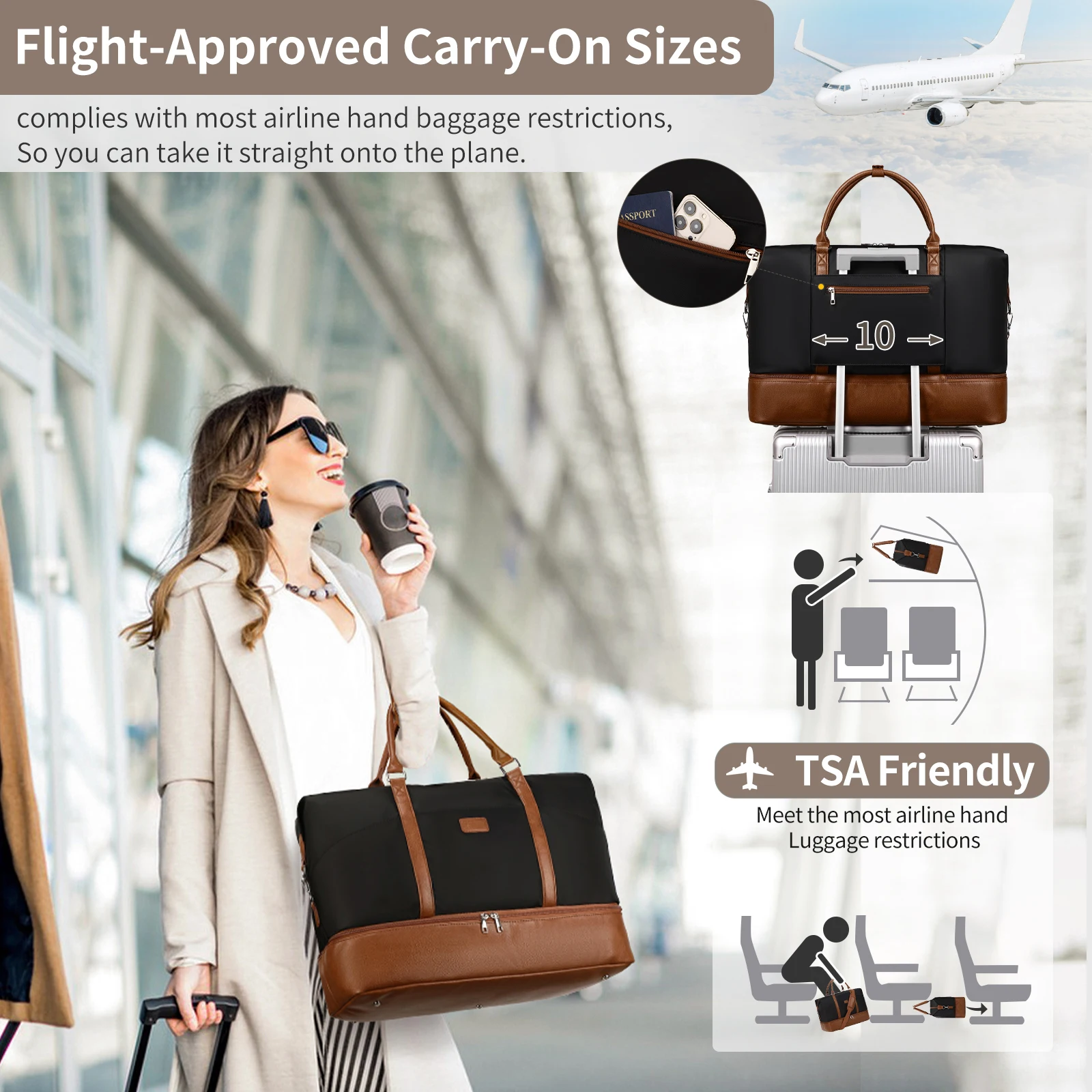 Fashion outdoor travel tote bag for woman garment travel overnight pu leather canvas duffle bag plane travel bag