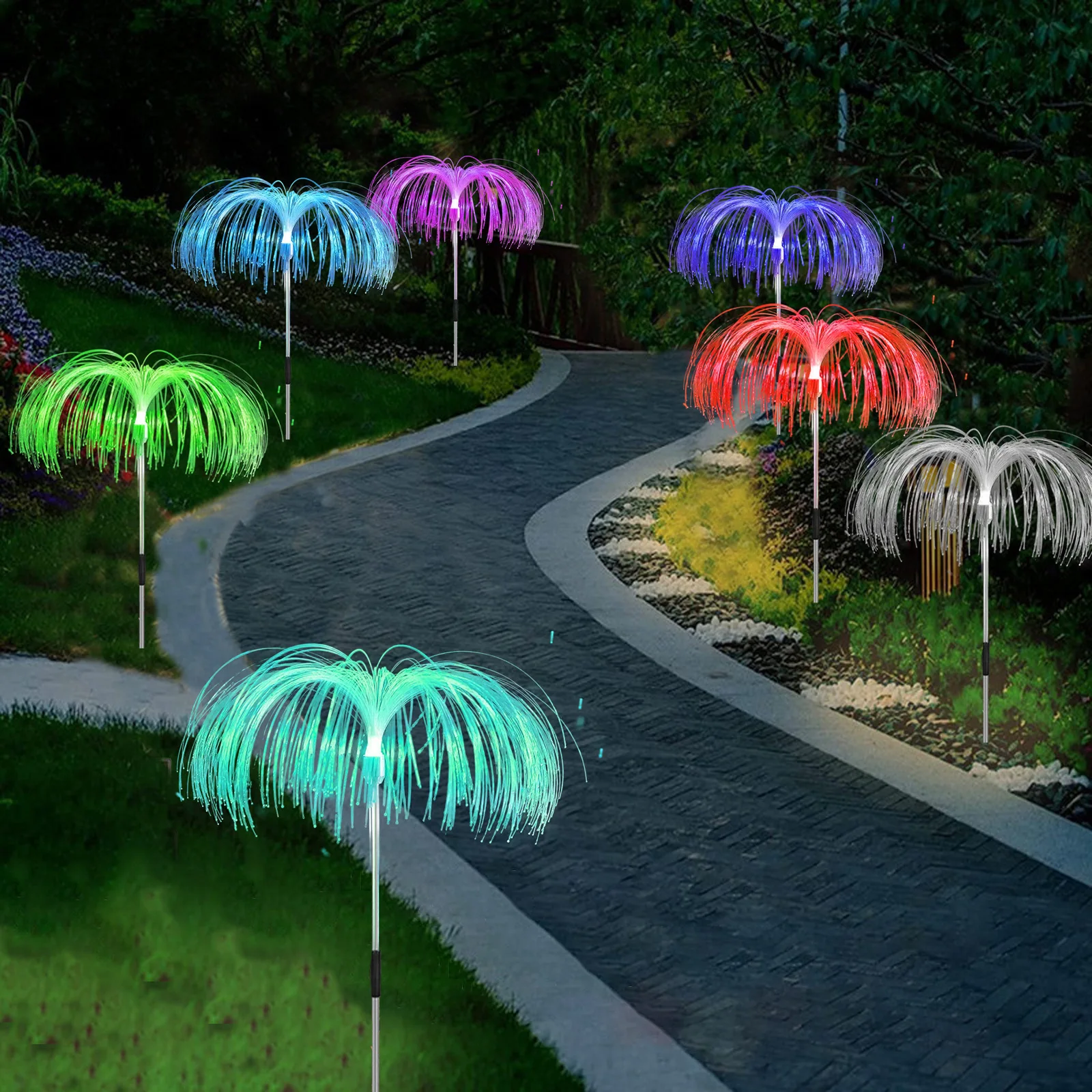 Outdoor Waterproof Jellyfish Decorative 7 Color beautiful artifical solar flower light for garden