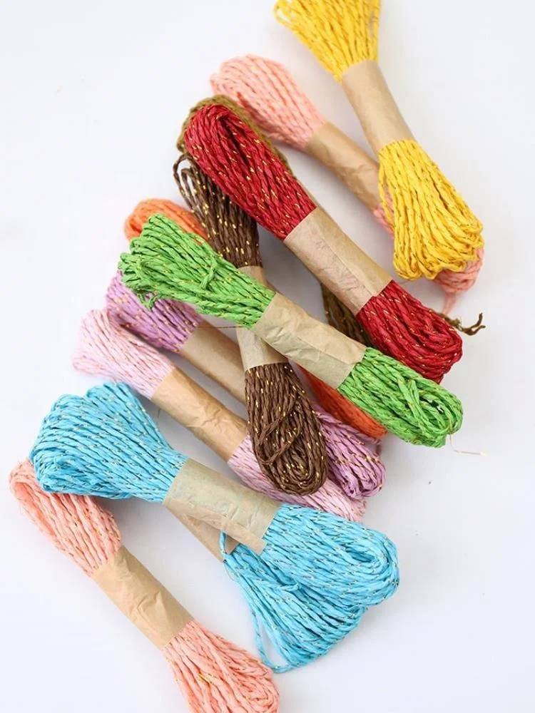 
12 Bundles 10M Colorful Raffia Stripes Paper String with Gold Wire DIY Craft Decorating Tool 