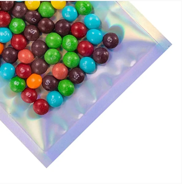 
Plastic Food Packaging Clear and Silver Metallic Foil Side Gusset Zipper Bags 