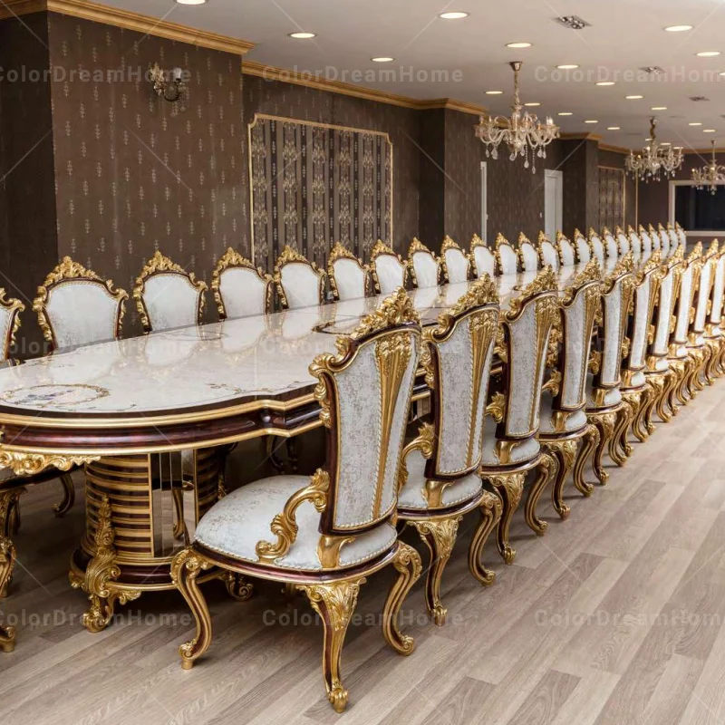 Turkey Dining Table with Carved Chair Furniture Custom Table Antique Large Classic Banquet hall table