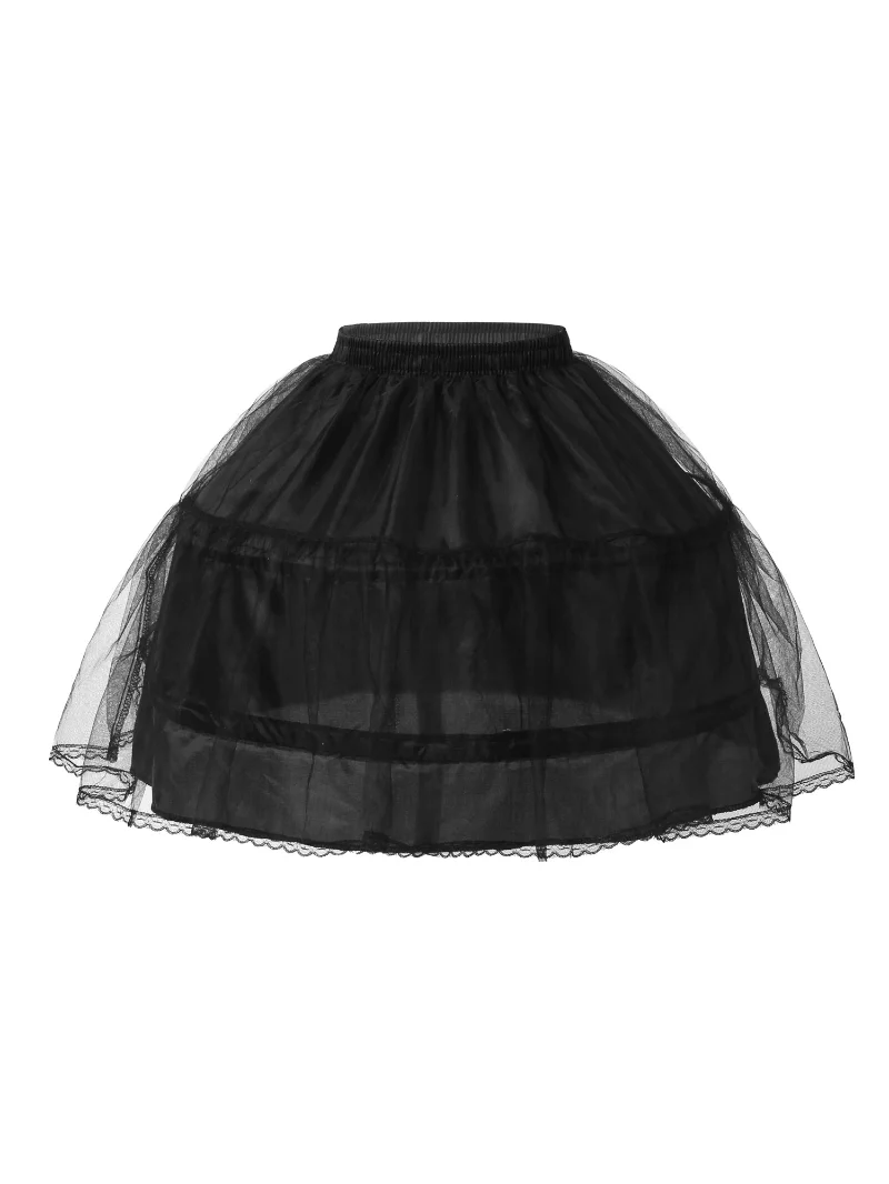 KYO Child Lolita Fish Bone Support Girls Elastic Waistband Mesh A-line Petticoat Bridal Wedding Underskirt