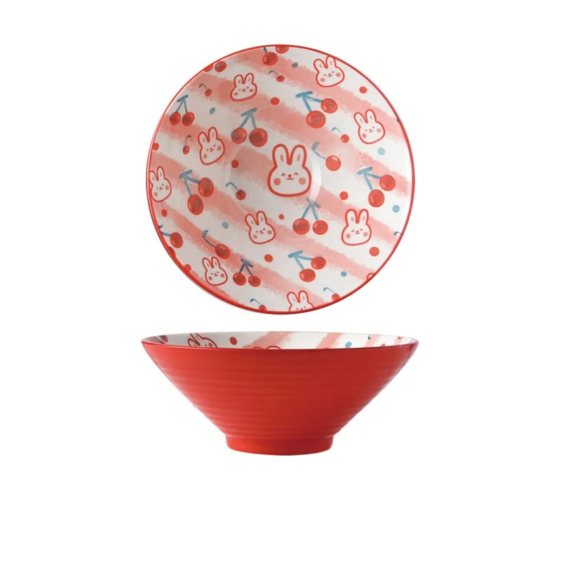 Creative Nordic Ceramic Tableware Large Capacity Porcelain Soup Instant Noodle Salad Bowl For Household With Cartoon Pattern