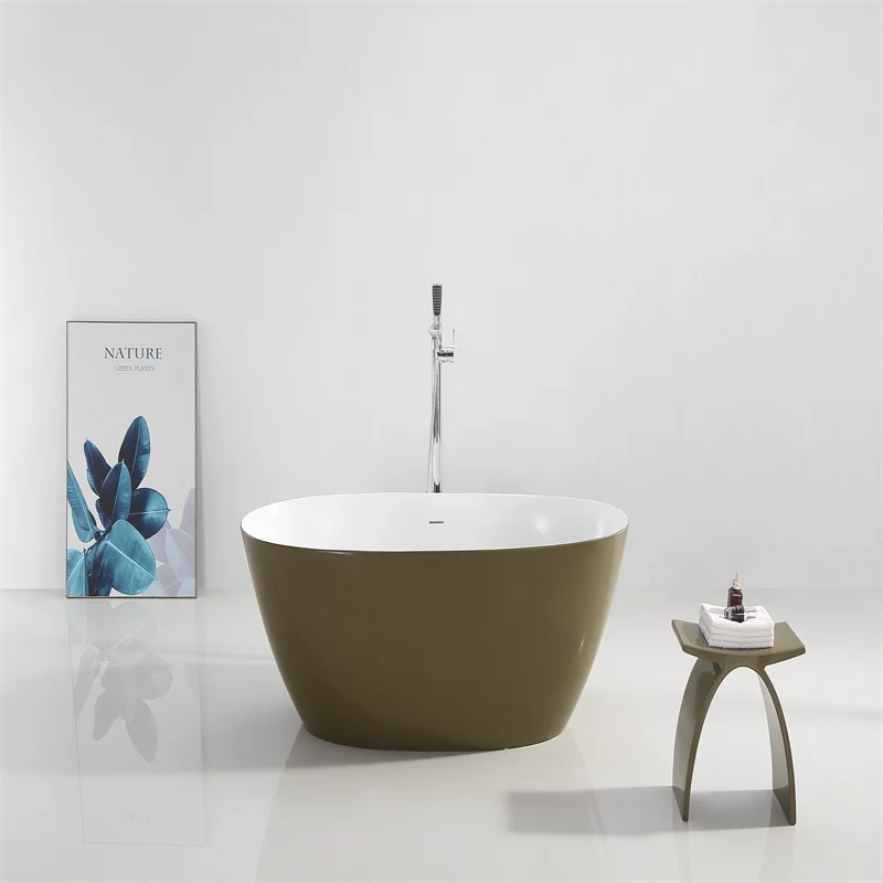 Acrylic deep soak oval stand alone solid surface center drain smooth in various colors/matte adult bathtub